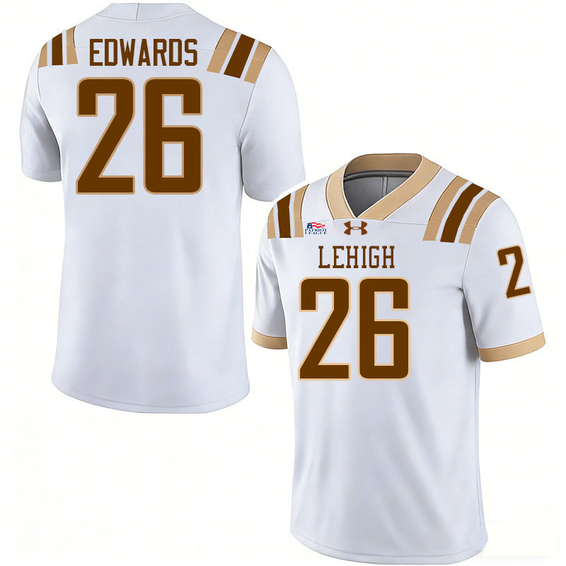 Lehigh Mountain Hawks #26 Brycen Edwards College Football Jerseys,Uniforms-White